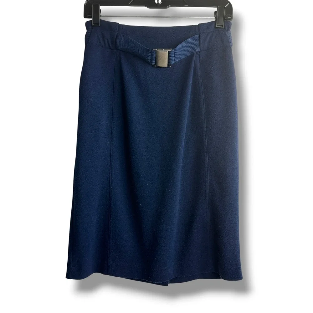DE COLLECTION Pencil Skirt Women S Blue Belted Knee Length Back Zip